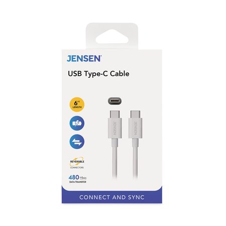 JENSEN USB-C 3.1 Type-C, 6 ft, 480 Mbps, White JU832CC6V